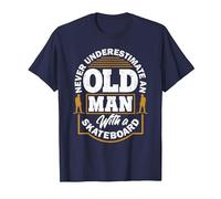 Never Underestimate an Old Man with A Skateboard T-Shirt, Men, Navy Blue, Medium
