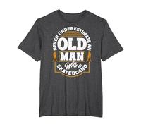 Never Underestimate an Old Man with A Skateboard T-Shirt, Men's Big and Tall, Dark Heather Grey, 6X Tall
