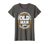 Never Underestimate an Old Man with A Skateboard T-Shirt, Women, Asphalt Grey, 3X-Large