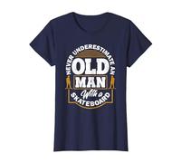 Never Underestimate an Old Man with A Skateboard T-Shirt, Women, Navy Blue, 3X-Large