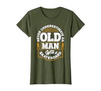 Never Underestimate an Old Man with A Skateboard T-Shirt, Women, Olive Green, X-Small