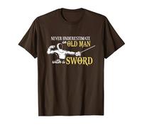 Never Underestimate an Old Man with a Sword! Fencer T-Shirt T-Shirt, Men, Brown, Small
