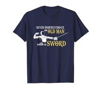 Never Underestimate an Old Man with a Sword! Fencer T-Shirt T-Shirt, Men, Navy Blue, Small