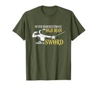 Never Underestimate an Old Man with a Sword! Fencer T-Shirt T-Shirt, Men, Olive Green, Large