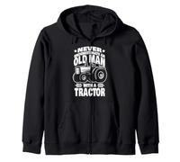 Never Underestimate an Old Man with a Tractor Farmer Dad Zip Hoodie