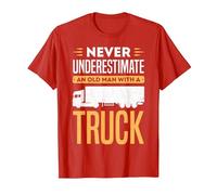 Never Underestimate an Old man with a Truck Trailer Trucker T-Shirt, Men, Red, Large