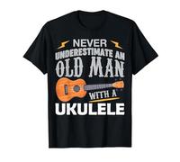 Never Underestimate an Old Man with A Ukulele T-Shirt, Men, Black, 3X-Large