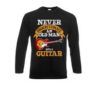 Never Underestimate an Old Mens Guitar Long Sleeve T-Shirt Father Day Metal Top (Black, M)