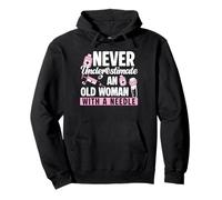 Never Underestimate An Old Woman Phlebotomy Phlebotomist Pullover Hoodie