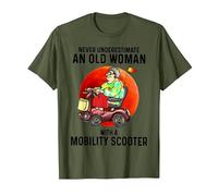 Never Underestimate an Old Woman with A Mobility Scooter T-Shirt, Men, Olive Green, Medium