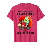 Never Underestimate an Old Woman with A Mobility Scooter T-Shirt, Men, Red Heather, Medium