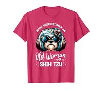 Never Underestimate an Old Woman with A Shih Tzu T-Shirt, Men, Red Heather, Large