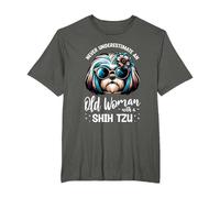 Never Underestimate an Old Woman with A Shih Tzu T-Shirt, Men's Big and Tall, Asphalt Grey, 2X Tall