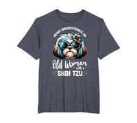 Never Underestimate an Old Woman with A Shih Tzu T-Shirt, Men's Big and Tall, Heather Blue, 4X Tall