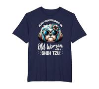 Never Underestimate an Old Woman with A Shih Tzu T-Shirt, Men's Big and Tall, Navy Blue, 5X Tall