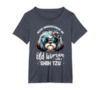 Never Underestimate an Old Woman with A Shih Tzu T-Shirt, Women's Plus, Heather Blue, 4X