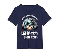 Never Underestimate an Old Woman with A Shih Tzu T-Shirt, Women's Plus, Navy Blue, 1X