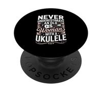 Never Underestimate An Old Woman With A Ukulele Funny Music PopSockets Adhesive PopGrip