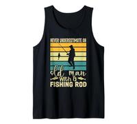 Never Underestimate Old Man Fishing Rod Angler Tank Top