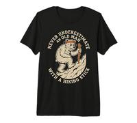 Never Underestimate Old Man Hiking Stick Retro Hiker BearDad Premium T-Shirt