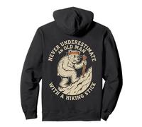 Never Underestimate Old Man Hiking Stick Retro Hiker BearDad Pullover Hoodie