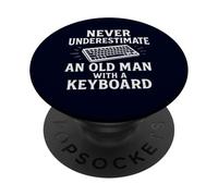 Never Underestimate Old Man Keyboard Dad Grandpa Programmer PopSockets Adhesive PopGrip