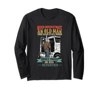 Never Underestimate Old Man Who Drives Trucks Seventies 70s Long Sleeve T-Shirt