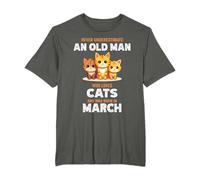 Never Underestimate Old Man Who Loves Cats Born In March T-Shirt