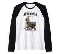 Never Underestimate Old Man Who Still Play Pool in Seventies Raglan Baseball Tee