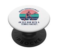 Never Underestimate Senior Old Man Tennis Player Retro PopSockets Adhesive PopGrip