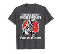 Never Underestimate The Old Guy Funny T Rex Dinosaur Retired T-Shirt, Men, Dark Heather Grey, Medium