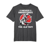 Never Underestimate The Old Guy Funny T Rex Dinosaur Retired T-Shirt, Men's Big and Tall, Dark Heather Grey, 6X Tall