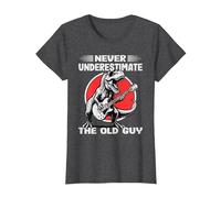 Never Underestimate The Old Guy Funny T Rex Dinosaur Retired T-Shirt, Women, Dark Heather Grey, 3X-Large