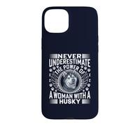 Never Underestimate the Power of A Woman With A Husky Dog Case for iPhone 15 Plus
