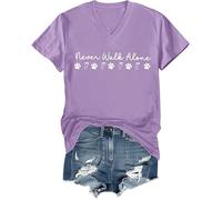 Never Walk Alone Dogs Shirt v-Neck Tee Light Purple