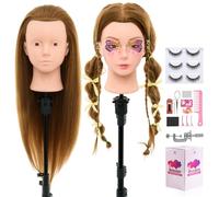 Neverland 26"-28" Hairdressing Head Make-Up Head with 60% Humanl Hair, Doll Head for Hairdressing Training Head for Hairdressers with Hair Accessories, Eyelashes and Table Holder (Blonde)