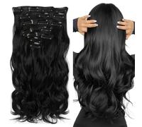 Neverland Beauty 22" 7 Pcs 16 Clips Clip in Hair Extension Full Head Wavy Curly Black Hair Extensions Natural Thick Wavy Hair Pieces for Women(Black)
