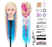 Neverland Beauty Braiding Practice Mannequin Head, 26" Synthetic Hair with Clamp & Braid Accessories for Beginners, Multicolored Training Head