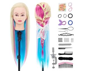 Neverland Beauty Braiding Practice Mannequin Head, 26" Synthetic Hair with Clamp & Braid Accessories for Beginners, Multicolored Training Head