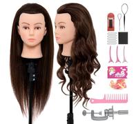 Neverland Beauty Hairdressing Head with 60% Real Human Hair, 26"-28" Training Head for Hairdressers with Table Clamp & DIY Hair Styling Braiding Tools