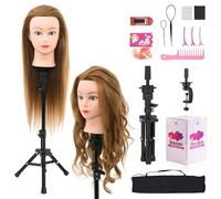 Neverland Beauty Hairdressing Head with Tripod Stand, 26-28" Mannequin Head 60% Human Hair Training Head for Braiding & Styling, Professional Doll Head with Table Clamp and Hair Accessories(Blonde)