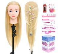 Neverland Beauty & Health 20" 100% Synthetic Fiber Hair Training Head Hairdressing Practice Head - Mannequin Manikin with Mannequin Head Stand Styling Braid Accessoires Set(Gold)