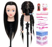 Neverland Beauty & Health 20" 100% Synthetic Fiber Hair Training Head Hairdressing Practice Mannequin Manikin with Mannequin Head Stand Hair Styling Braid Accessoires Set(Black)