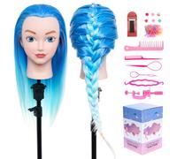 Neverland Beauty & Health 20" 100% Synthetic Fiber Hair Training Head Hairdressing Practice Mannequin Manikin with Mannequin Head Stand Hair Styling Braid Accessoires Set(Blue)