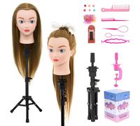 Neverland Beauty & Health 20" 100% Synthetic Hairdressing Head - Practice Mannequin Manikin Hair - Training Head with Wig Stand Tripod - Hair Styling Braid Accessoires Set(Brown)