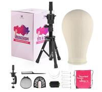 Neverland Beauty & Health 22 Inch Wig Head Stand Tripod, with Canvas Wig Head, Mannequin Head for Wigs, Manikin Canvas Head Block Set for Making Display with T Pins Set Bristle Brush