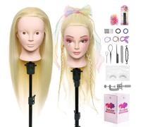 Neverland Beauty & Health 24'' 50% Real Human Hair Mannequin Head Make-upable Hairdressing Training Head with Table Clamp Braid Set (Gold)