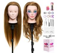Neverland Beauty & Health 24'' 80% Real Human Hair Mannequin Head Make-upable Hairdressing Training Head with Table Clamp Braid Set (Brown)