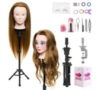 Neverland Beauty & Health 24'' 80% Real Human Hair Mannequin Head Make-upable Hairdressing Training Head with Mannequin Head Stand Tripod Braid Set (Brown)