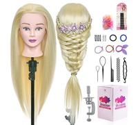 Neverland Beauty & Health 24 inch 50% Real Human Hair Hairdressing Training Head Brown Hairdressing Cosmetology Mannequin Manikin Hairdressing Head(Gold)